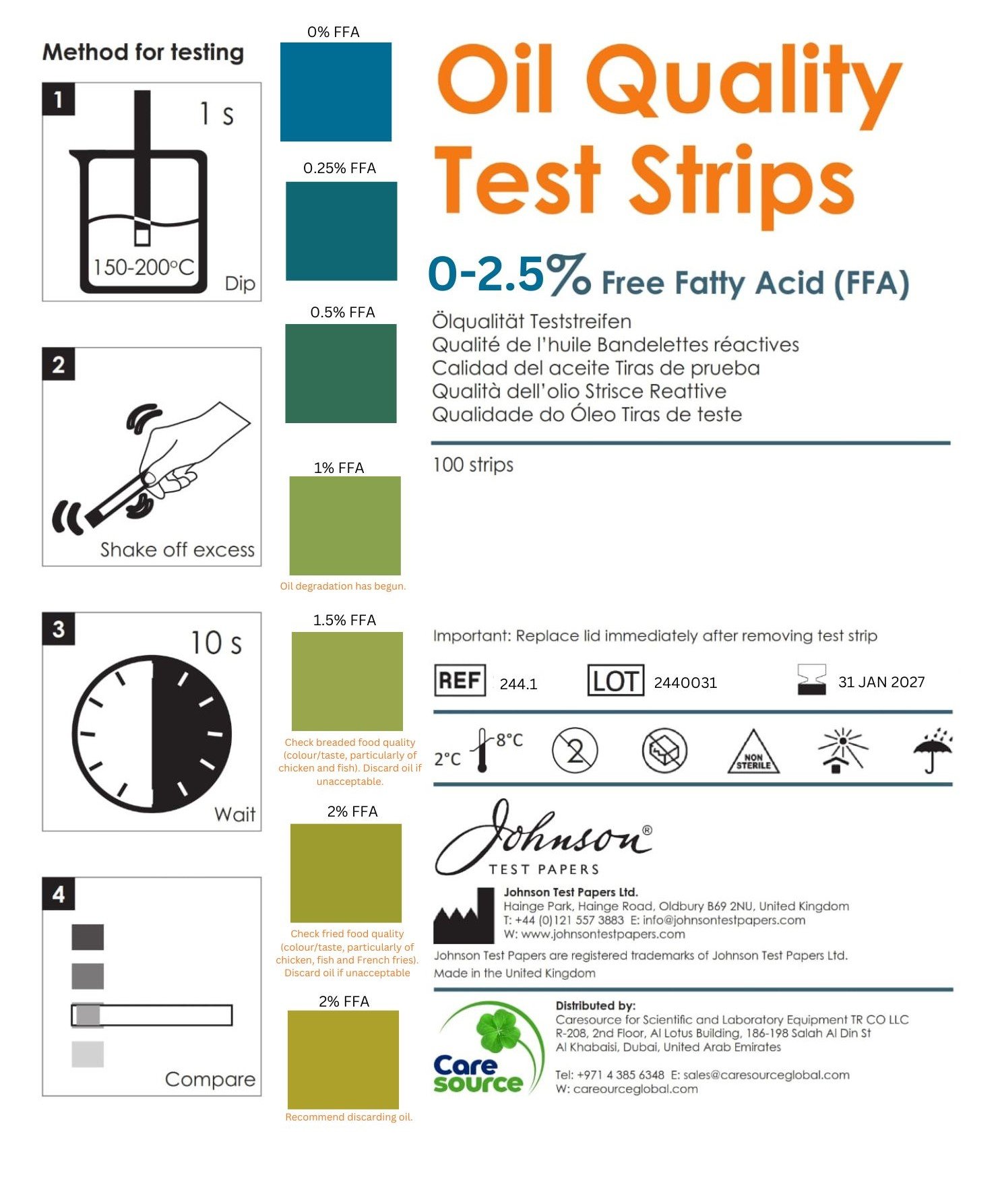 J-QUANT Free Fatty Acids 2.5 Oil Test Strip in Saudi Arabia, Oman and UAE