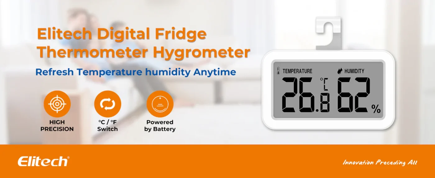 Elitech Fridge Thermometer Hygrometer Digital Freeze Refrigerator Thermometer Waterproof Large LCD Display TM-2TH- Banner | Caresource Global