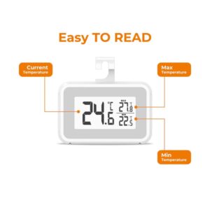 Elitech Fridge Thermometer Digital Freeze Refrigerator Thermometer Waterproof Large LCD Display Max/Min Record Function TM-2T | Caresource Global