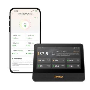 Temtop M100 2nd WiFi Air Quality Monitor – 7” Touch Screen Indoor CO2, PM2.5, PM10, TVOC, Temperature & Humidity Detector, Smart Multi-Room Air Analyzer with LoRa Expansion | Caresource