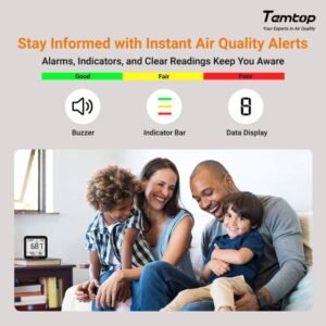 Temtop C10 2nd E-Ink Display CO2 Monitor Indoor Air Quality Monitor for CO2, Temperature and Humidity with App and Data History | Caresource