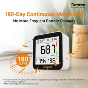 Temtop C10 2nd E-Ink Display CO2 Monitor Indoor Air Quality Monitor for CO2, Temperature and Humidity with App and Data History | Caresource