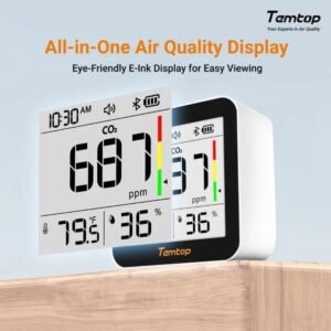 Temtop C10 2nd E-Ink Display CO2 Monitor Indoor Air Quality Monitor for CO2, Temperature and Humidity with App and Data History | Caresource