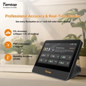 Temtop M100 2nd WiFi Air Quality Monitor – 7” Touch Screen Indoor CO2, PM2.5, PM10, TVOC, Temperature & Humidity Detector, Smart Multi-Room Air Analyzer with LoRa Expansion | Caresource