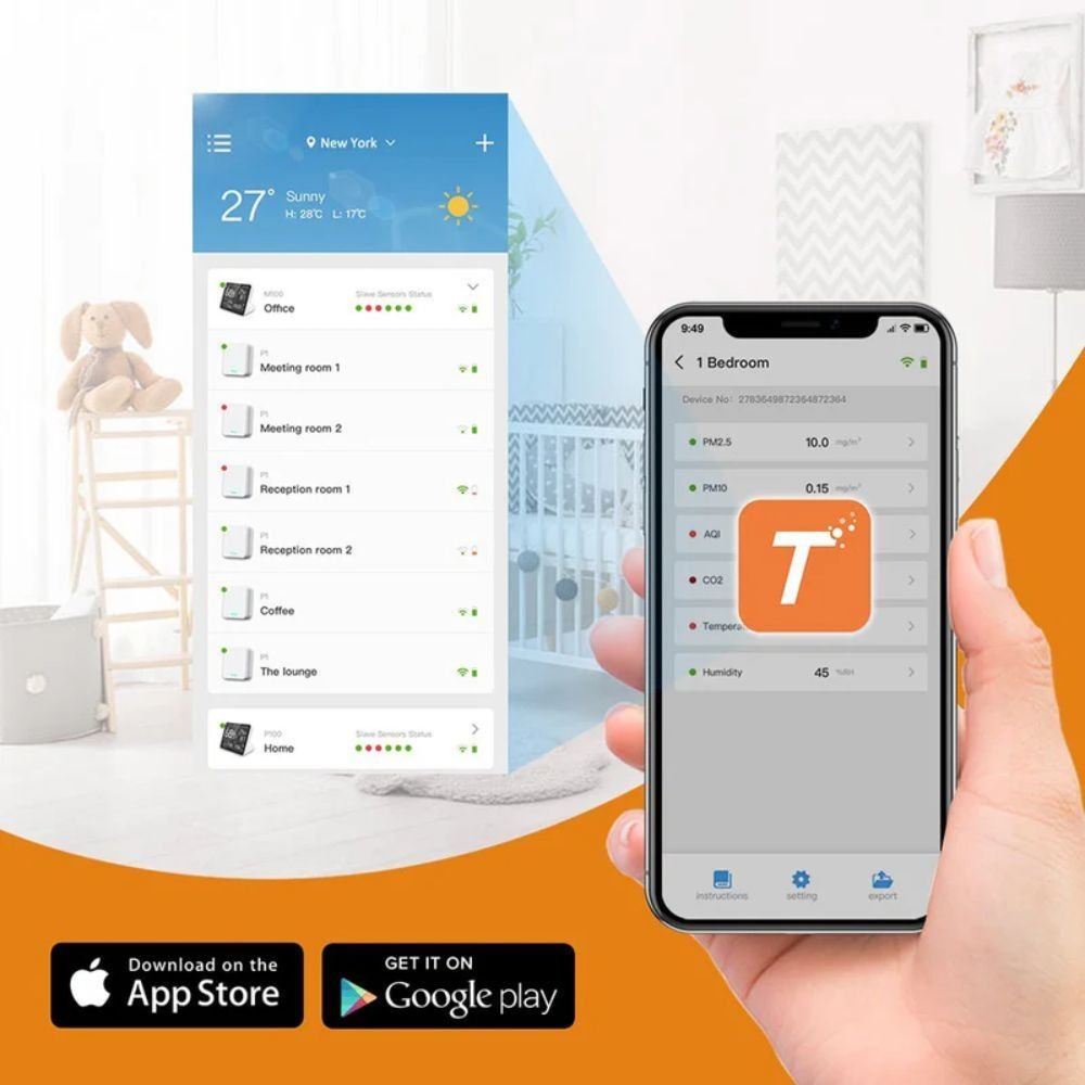 M100 | 3 Temtop M100 Indoor CO2 Meter & Air Quality Monitor 8 in 1 Integrated Sensor | Caresource