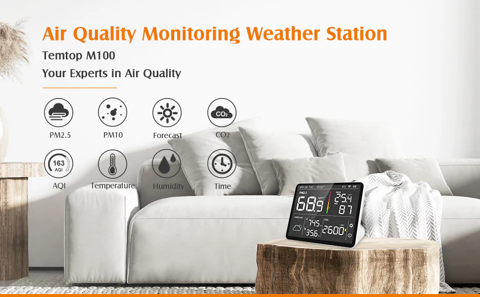 Temtop M100 Indoor CO2 Meter & Air Quality Monitor 8 in 1 Integrated Sensor | Banner - caresource