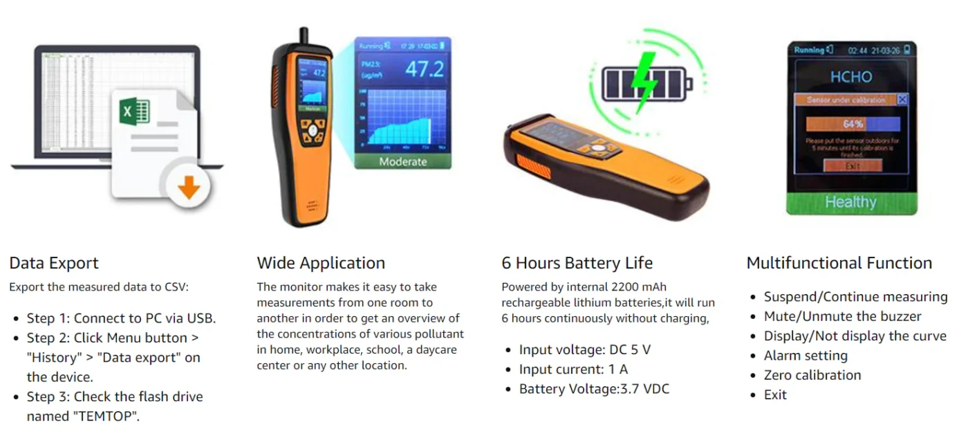 Temtop M2000C 2nd Generation Air Quality Monitor PM2.5 PM10 CO2 Data Export Audio Alarm Easy Calibration | Banner