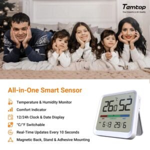 Temtop T1-SE Indoor Thermometer Hygrometer – Digital Room Temperature and Humidity Monitor with Comfort Indicator, ℃/℉ Switch, for Home, Office, Nursery | Caresource