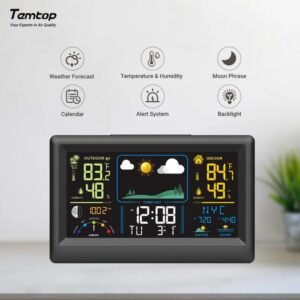 Temtop Weather Station W100 – Multifunctional Weather Station with Indoor/Outdoor Temperature, Humidity, Atmospheric Pressure, Weather Forecast, Moon Phase, and Alarm Features | Caresource