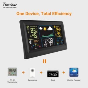Temtop Weather Station W100 – Multifunctional Weather Station with Indoor/Outdoor Temperature, Humidity, Atmospheric Pressure, Weather Forecast, Moon Phase, and Alarm Features | Caresource